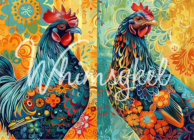 WHIMSICAL ROOSTER | Large Decoupage Tissue Paper for Furniture
